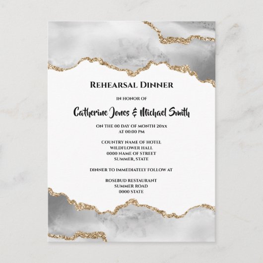 Invitation Carte Postale Géode faux or blanc agate aquarelle chic (Devant)