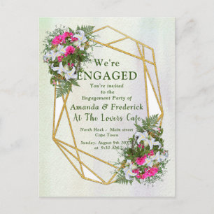 Invitation Carte Postale Géométrique - Bouquet de fleurs à paillettes dorée