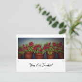 Invitation Carte Postale Géraniums rouges dans des pots en terre cuite (Debout devant)