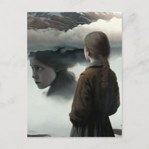 Invitation Carte Postale Girl with clouds