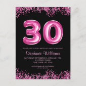 Invitation Carte Postale Glam Black Pink Foil 30e fête d'anniversaire (Devant)