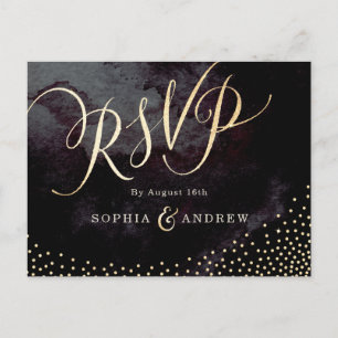 Invitation Carte Postale Glam noir faux or parties scintillant calligraphie