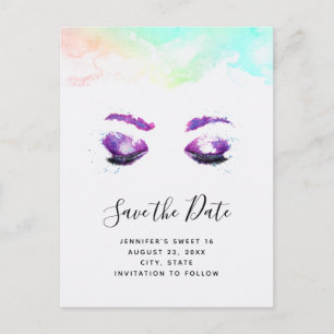 Invitation Carte Postale Glam Purple Eyes & Brows Aquarelle Enregistrer la