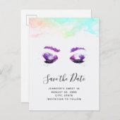 Invitation Carte Postale Glam Purple Eyes & Brows Aquarelle Enregistrer la  (Devant / Derrière)