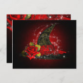 Invitation Carte Postale Glam Witch Casquette Lacy Black & Red Sparkle Part (Devant / Derrière)