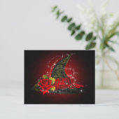 Invitation Carte Postale Glam Witch Casquette Lacy Black & Red Sparkle Part (Debout devant)