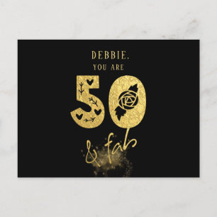 Invitation Carte Postale Glamour virtuel Black and Gold 50 & Fab Anniversai