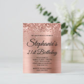 Invitation Carte Postale Glittery Rose Gold Fancy Monogramme 21e anniversai (Debout devant)