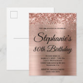 Invitation Carte Postale Glittery Rose Gold Fancy Monogramme 80e anniversai (Devant / Derrière)