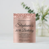 Invitation Carte Postale Glittery Rose Gold Fancy Monogramme 80e anniversai (Debout devant)
