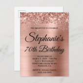 Invitation Carte Postale Glittery Rose Gold Foil 70e anniversaire (Devant / Derrière)