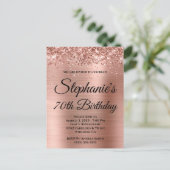 Invitation Carte Postale Glittery Rose Gold Foil 70e anniversaire (Debout devant)