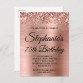 Invitation Carte Postale Glittery Rose Gold Foil 75e anniversaire (Devant / Derrière)