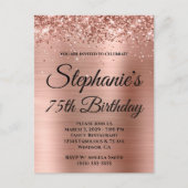 Invitation Carte Postale Glittery Rose Gold Foil 75e anniversaire (Devant)