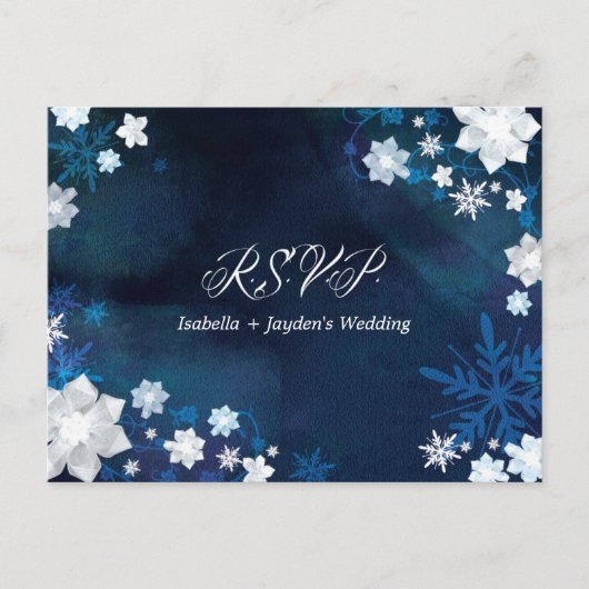 Invitation Carte Postale Glitzy Floral Winter Wonderland Wedding RSVP (Devant)