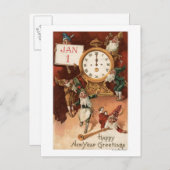 Invitation Carte Postale Gnomes s'amarrant autour d'une horloge (Devant / Derrière)