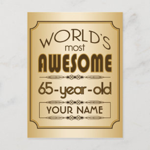 Invitation Carte Postale Gold 65th Birthday Celebration World Meilleur Fabu