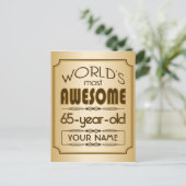 Invitation Carte Postale Gold 65th Birthday Celebration World Meilleur Fabu (Debout devant)