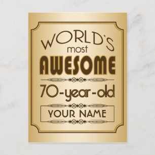Invitation Carte Postale Gold 70th Anniversaire Célébration Monde meilleur 