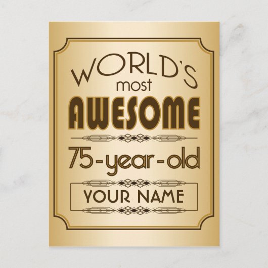 Invitation Carte Postale Gold 75th Birthday Celebration World Meilleur Fabu (Devant)