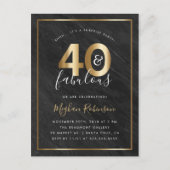 Invitation Carte Postale Gold & Black Marble 40 & Fabulous Surprise Party (Devant)
