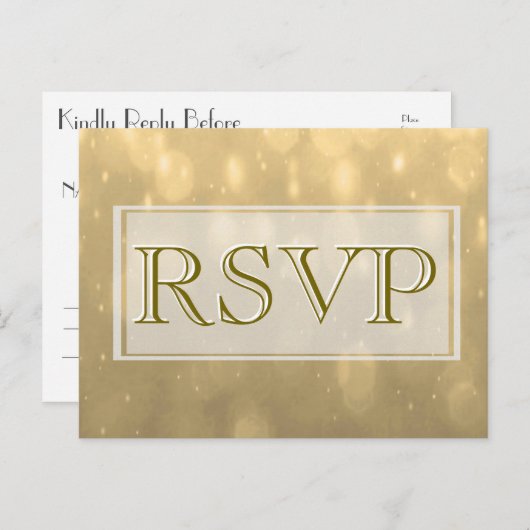 Invitation Carte Postale Gold Bokeh | RSVP (Devant / Derrière)
