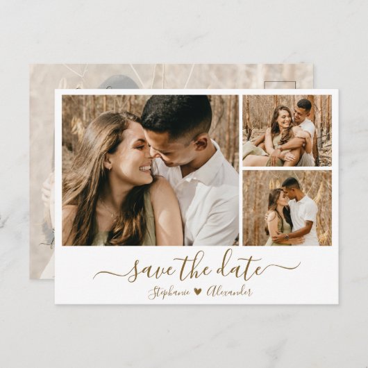 Invitation Carte Postale Gold Calligraphy Photo Enregistrer La Date Invitat (Devant / Derrière)