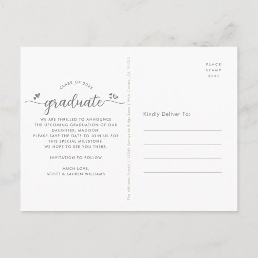 Invitation Carte Postale Gold Foil Enregistrer la date Graduation Script ph (Dos)