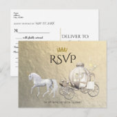 Invitation Carte Postale Gold Royal Princess Storybook Carriage RSVP (Devant / Derrière)