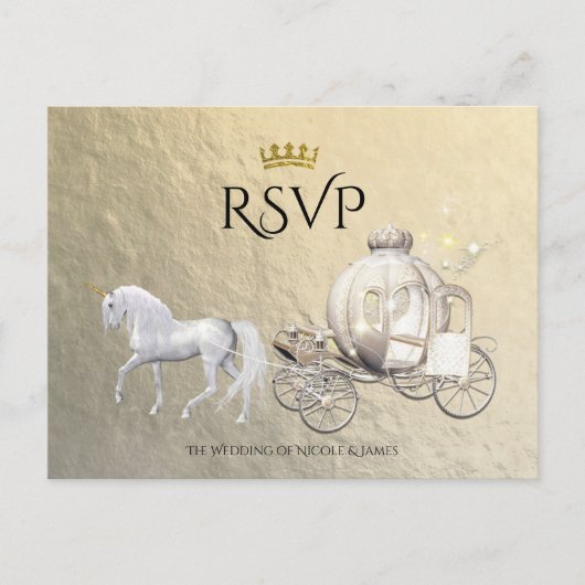 Invitation Carte Postale Gold Royal Princess Storybook Carriage RSVP (Devant)