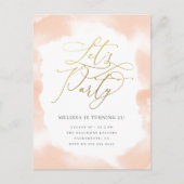 Invitation Carte Postale Gold Script Blush rose Aquarelle fête d'anniversai (Devant)