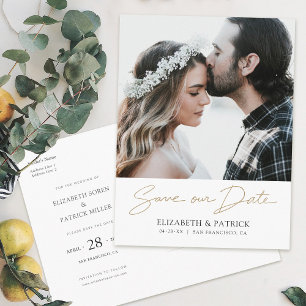 Invitation Carte Postale Gold Script Photo Enregistrer le Mariage de date