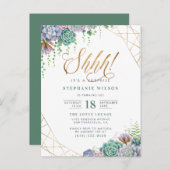 Invitation Carte Postale Gold Script & Succulents Surprise fête d'anniversa (Devant / Derrière)