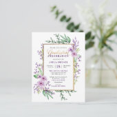 Invitation Carte Postale Gold Script tendance Purple Floral Graduation Part (Debout devant)