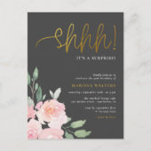Invitation Carte Postale Gold Shhh Son A Surprise Blush Pink & Grey Party (Devant)