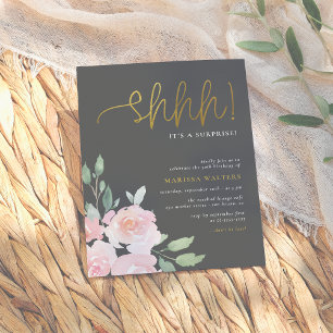 Invitation Carte Postale Gold Shhh Son A Surprise Blush Pink & Grey Party