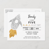 Invitation Carte Postale Gold Silver Rocket Ship Espace Extérieur Anniversa (Devant / Derrière)