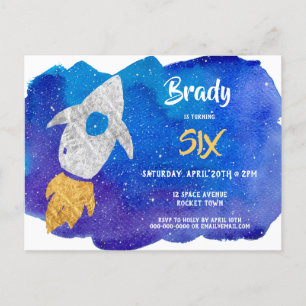 Invitation Carte Postale Gold Silver Rocket Ship Espace Extérieur Anniversa