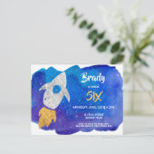 Invitation Carte Postale Gold Silver Rocket Ship Espace Extérieur Anniversa (Debout devant)