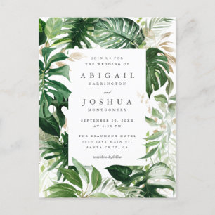 Invitation Carte Postale Gold & Watercolor Mariage de verdure tropicale