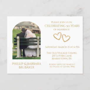 Invitation Carte Postale Golden 50th Mariage Anniversary Arch Coeurs photos