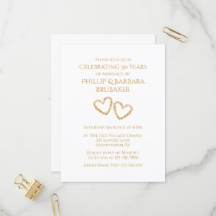 Invitation Carte Postale Golden 50th Mariage Anniversary Party Coeur person