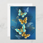 Invitation Carte Postale Golden butterflies (Devant / Derrière)