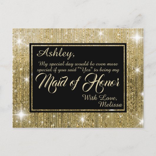 Invitation Carte Postale Golden Glam - Serez-vous ma servante d'honneur ? (Devant)