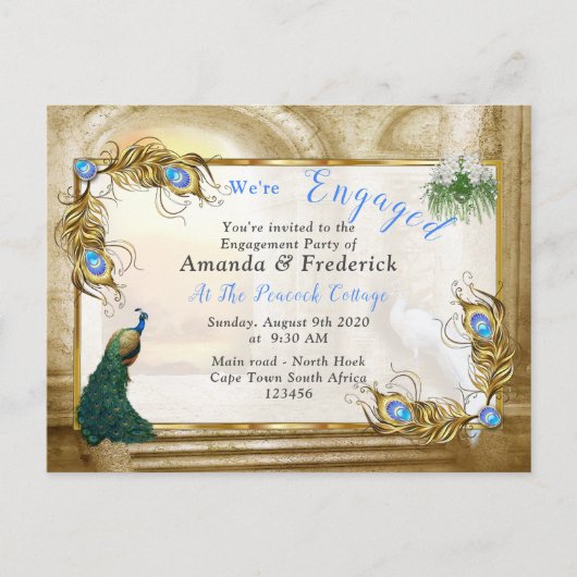 Invitation Carte Postale Golden Royal Peacock Temple Dreams (Devant)