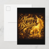 Invitation Carte Postale Golden Stardust Birthday — Fantasy Unicorn  (Devant / Derrière)