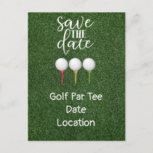 Invitation Carte Postale Golf Let’s Par avec balle de golf sur tee (Devant)