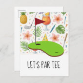 Invitation Carte Postale Golf Let’s Par avec drapeau de golf sur vert blanc (Devant / Derrière)