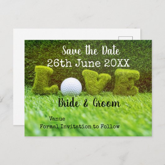 Invitation Carte Postale Golf Sauvegarder la date pour le mariage avec une  (Devant / Derrière)
