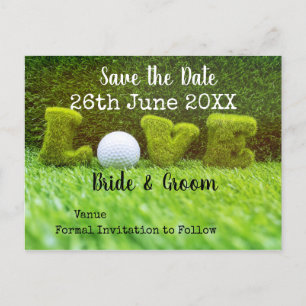 Invitation Carte Postale Golf Sauvez la date pour mariage avec balle de gol